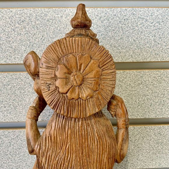 💥 Vtg Goddess Saraswati Sarasvati 💥Carved Wood Mid 20th C. ~ 16.5" Statue 💥 - Picture 8 of 13